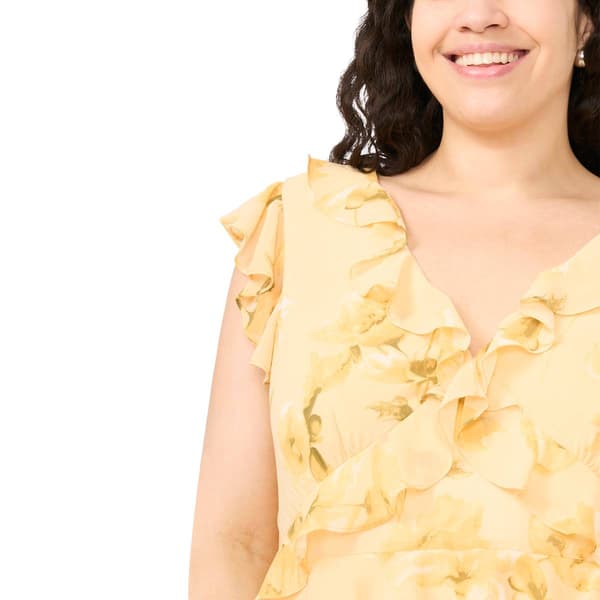 Plus Size MSK Floral Chiffon Cascade Ruffle Hi Low Dress