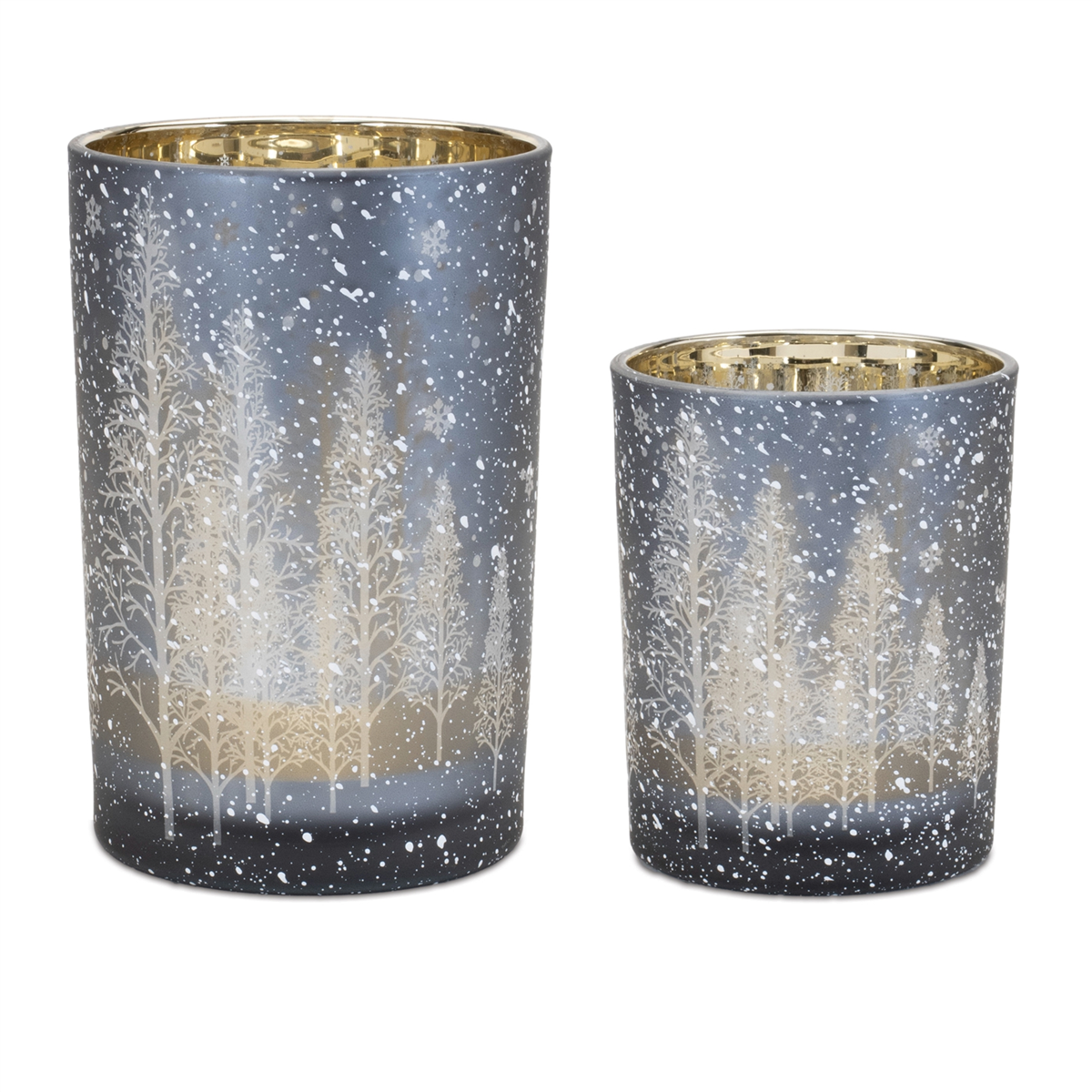 Melrose Navy Pine Tree Glass Candle Holder - Set of 2