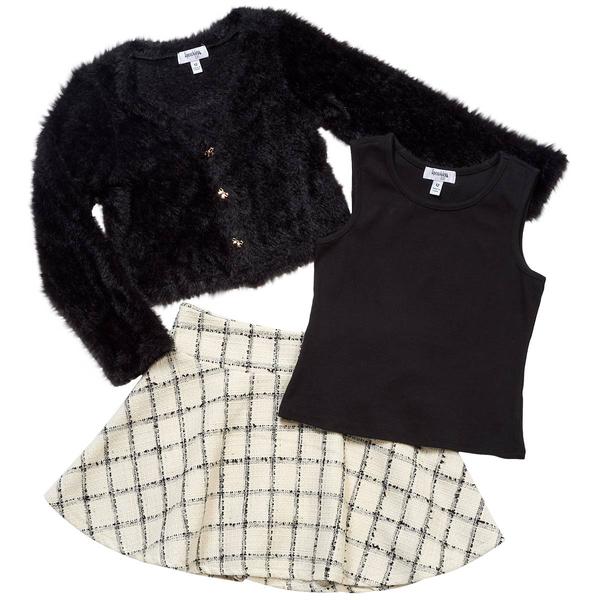 Girls (7-16) Speechless(R) Faux Fur Cardigan w/ Tank & Plaid Skort - image 