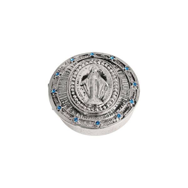 Symbols of Faith Silver-Tone Blue Crystal Pill Box - image 
