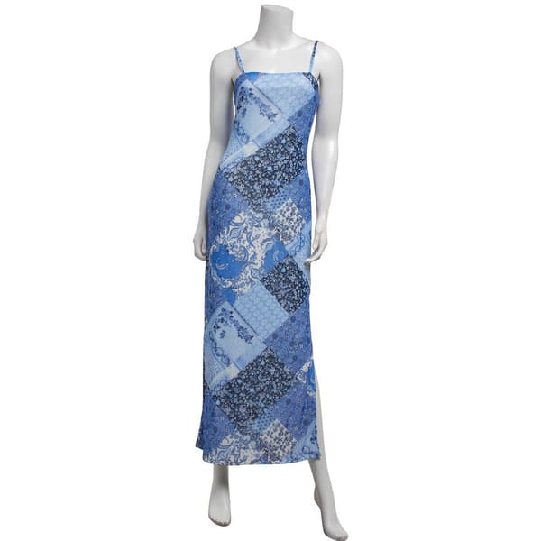 Juniors Madden Girl Mix Print Patchwork Mesh Slit Midi Dress - image 