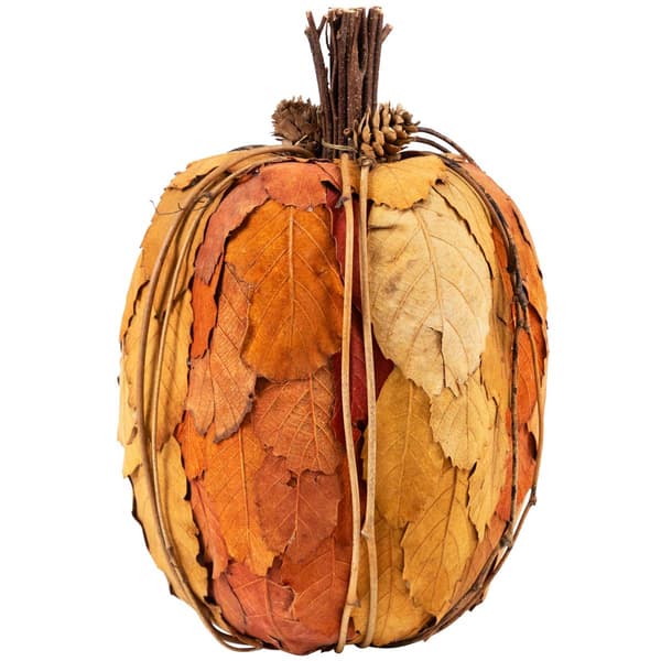 Northlight Fall Harvest Pumpkin with Layered Leaves & Pinecones