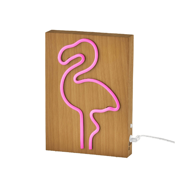 Simplee Adesso Wood-Framed Neon Flamingo Table/Wall Lamp