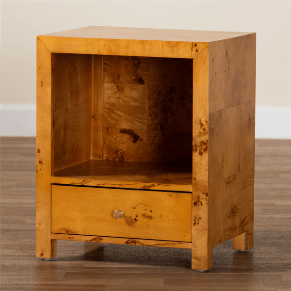 bali & pari Camira Modern Real Burl Wood 1-Drawer Nightstand