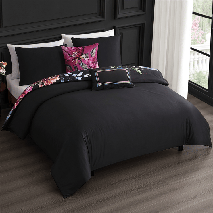 Bebejan Black Night Poppies 5pc. Reversible Comforter Set