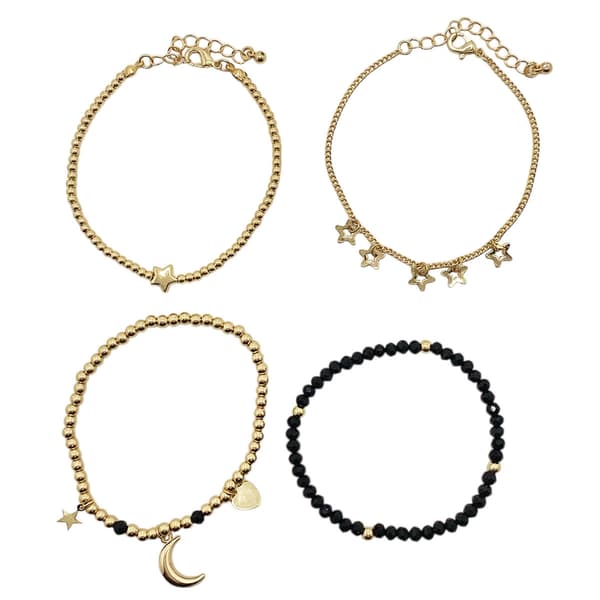 Ashley Gold 4pc. Jet Bead Moon/Stars Bracelet Set - image 