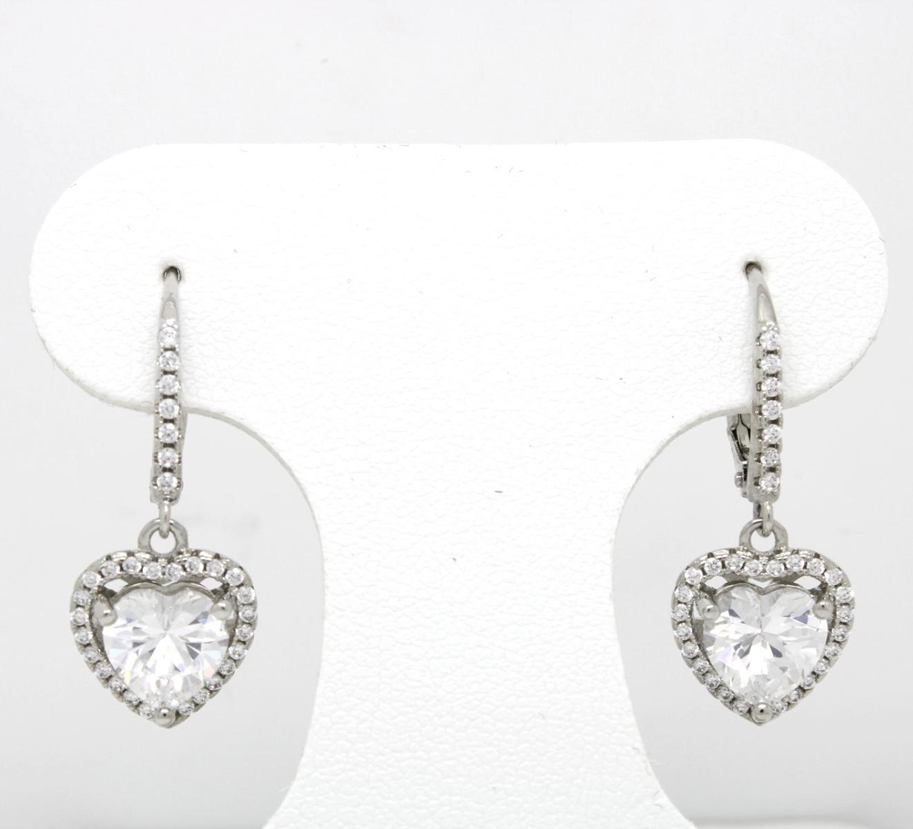 CZ Heart Lever Back Drop Earrings