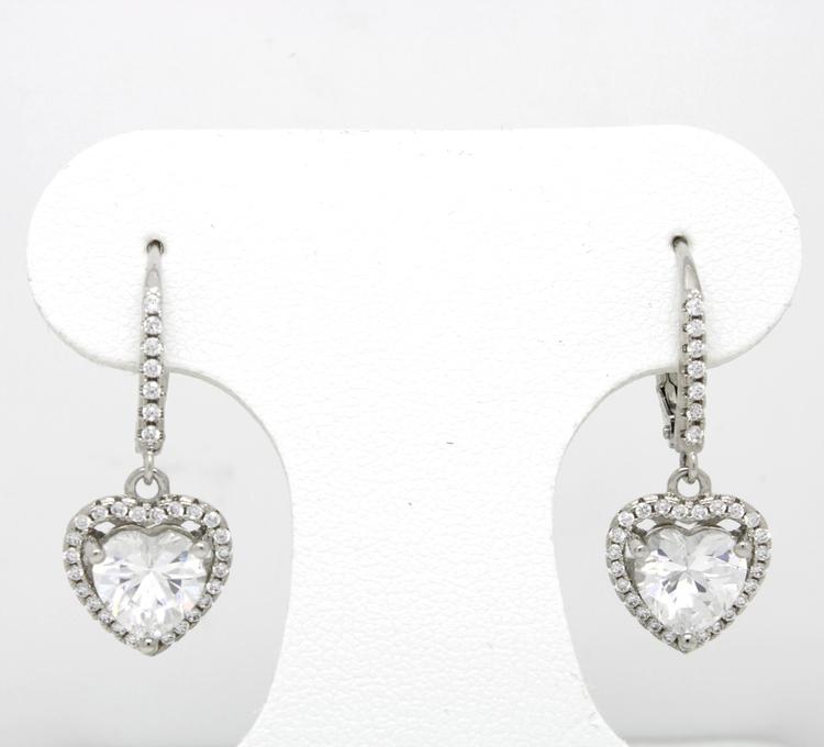 Cubic Zirconia Heart Lever Back Earrings