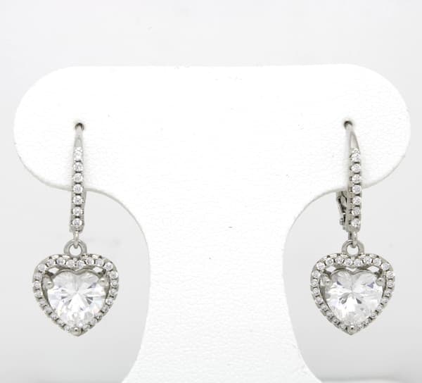 Cubic Zirconia Heart Lever Back Earrings - image 