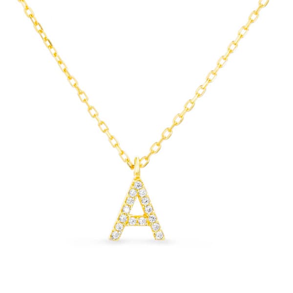 Sterling Silver Gold A Initial Cubic Zirconia Necklace - image 