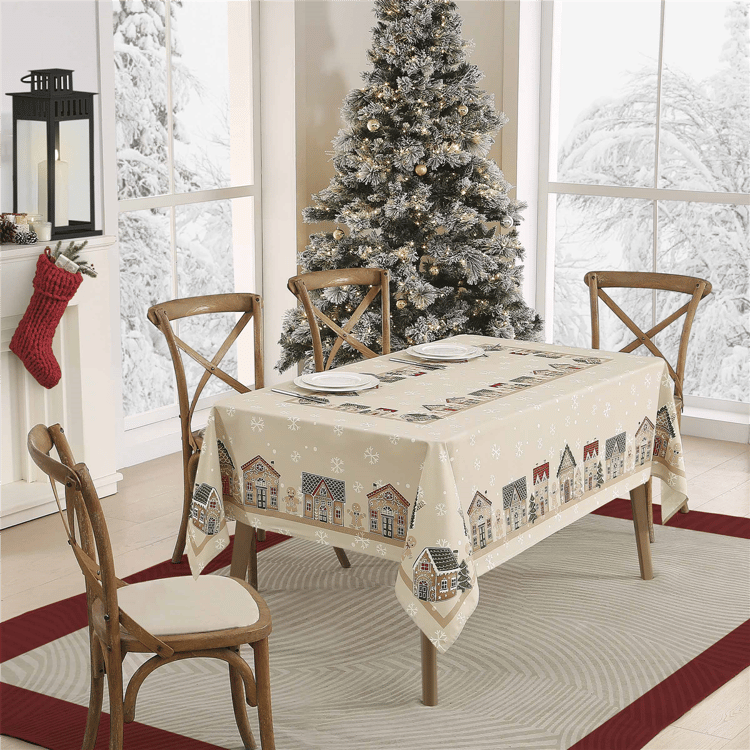 Avanti Linens Gingerbread Village Tablecloth