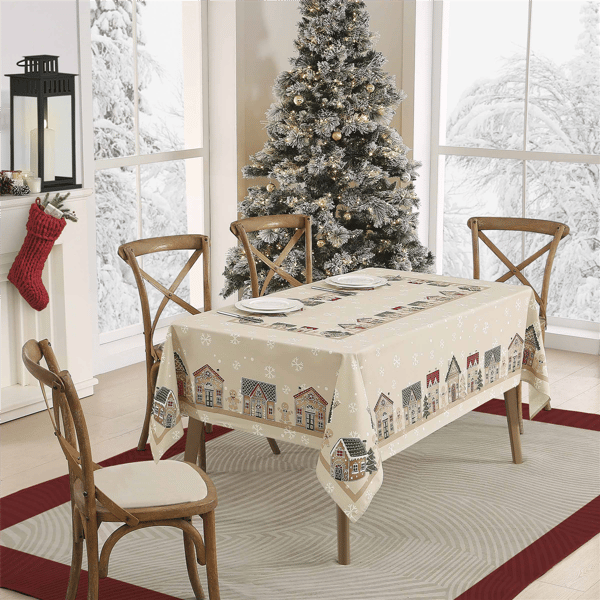 Avanti Linens Gingerbread Village Tablecloth