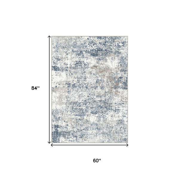 HomeRoots Modern Blue & Ivory Abstract Washable Area Rug