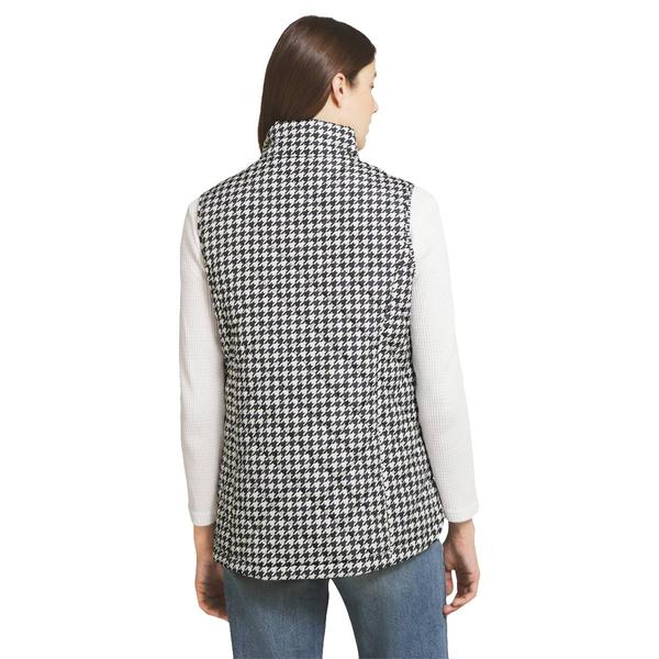 Womens LANDS’ END® Black Houndstooth Mock Neck Zip-Up Puffer Vest