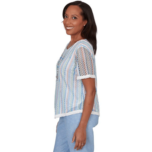 Womens Alfred Dunner Caribbean Blues Textured Stripe Blouse