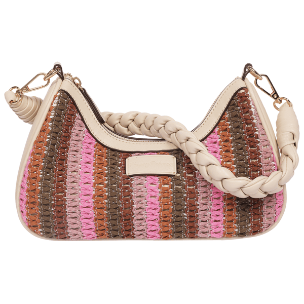 Tommy Bahama Striped Woven Ribbon Zip Top Hobo Bag - image 