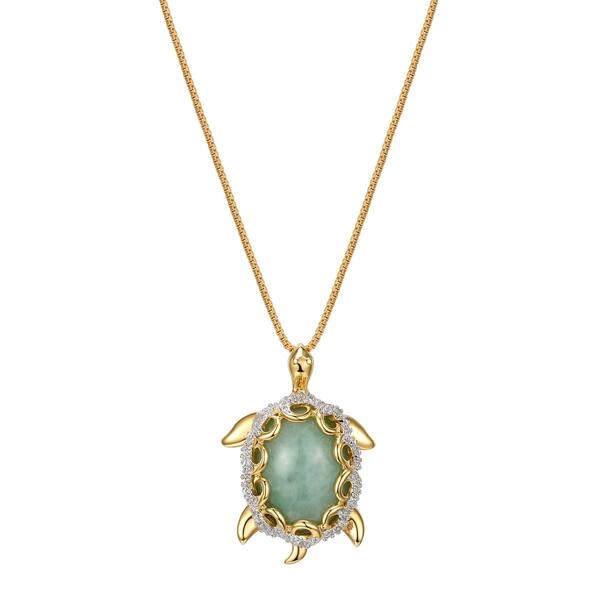 Forever Facets Green Jade And Diamond Turtle Necklace - image 