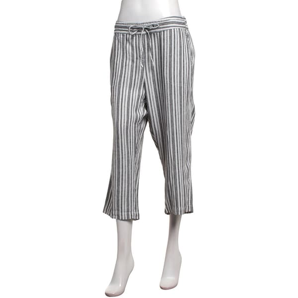 Womens Per Se Drawstring Waist Porkchop Pocket Stripe Capris - image 