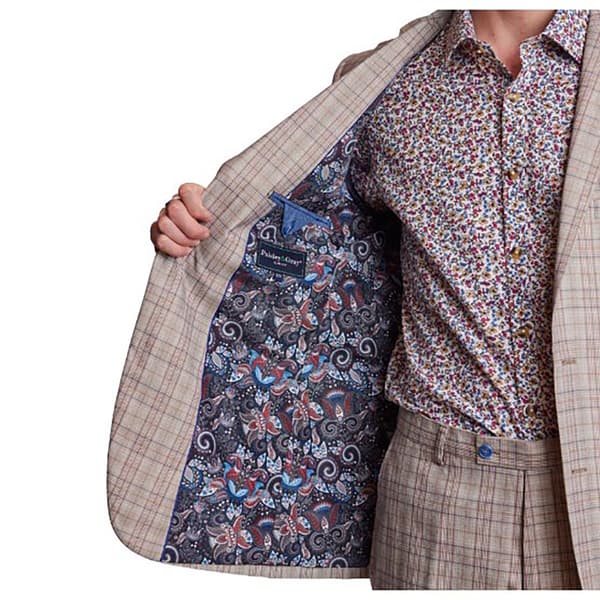 Mens Paisley & Gray&#174; Plaid Suit Jacket - Tan/Pink