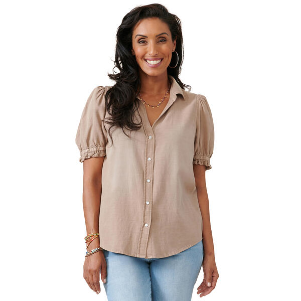 Womens Democracy Blouson Western Back Yoke Snap Button Down Top - image 