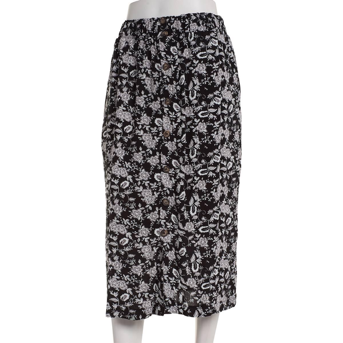 Petite NY Collection Pull On Floral Woven Gauze Crepon Skirt