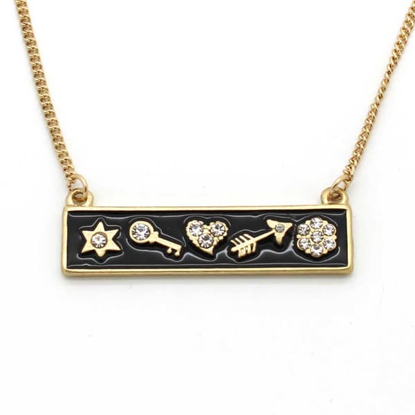 Gold-Tone Plated Bar Pendant with Crystal Symbols - image 