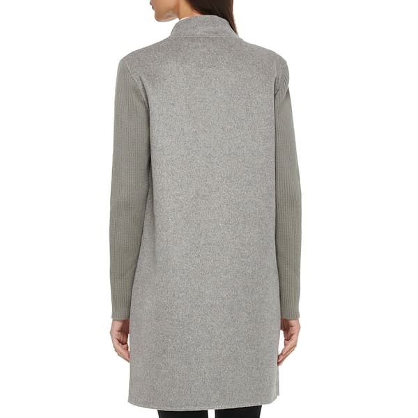 Womens Kenneth Cole Double Face Wool Coat with Rib Knit Sleeves