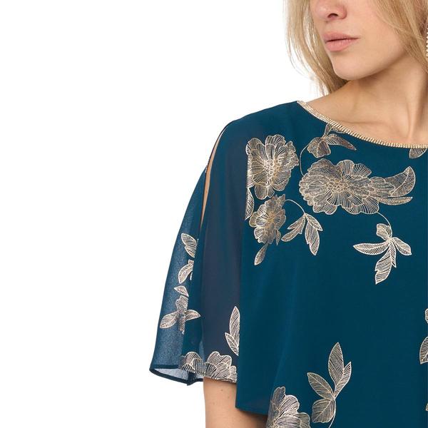 Petite MSK Solid Evening Gown with Foil Floral Overlay