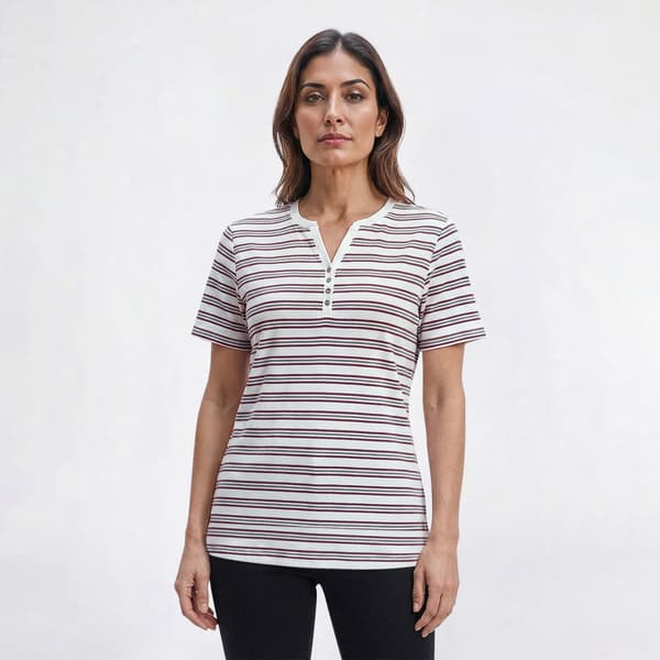 Womens Hasting & Smith Short Sleeve Stripe Henley Tee