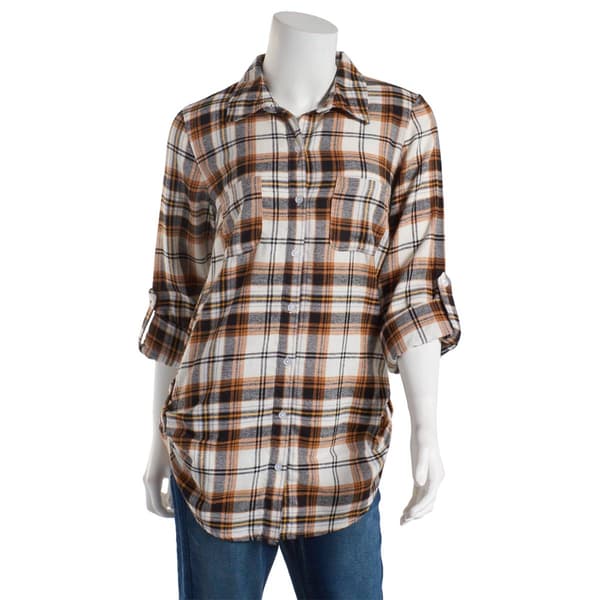 Juniors Derek Heart Fergie Tab Sleeve Plaid Tunic