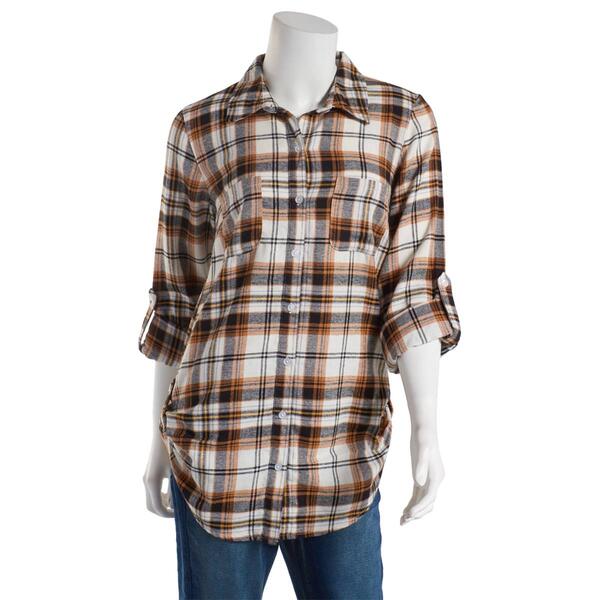 Juniors Derek Heart Fergie Tab Sleeve Plaid Tunic - image 