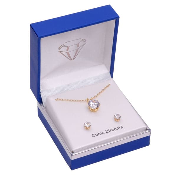Gold-Tone CZ Pendant & Earring Set - image 