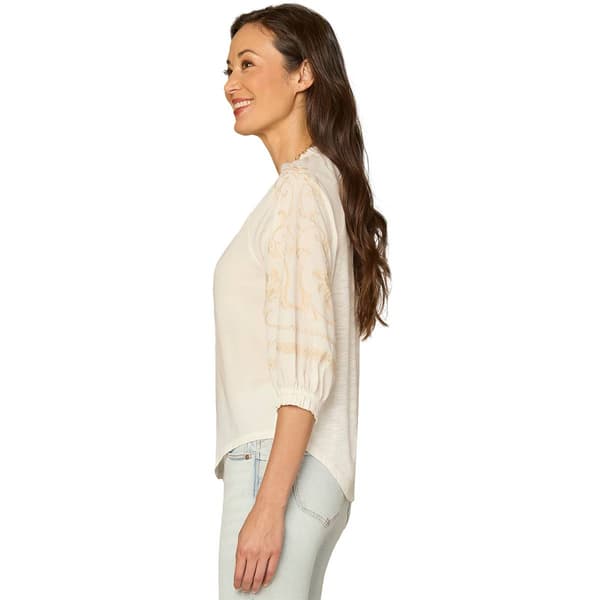 Plus Size Democracy 3/4 Sleeve Ruffle Neck Floral Blouse