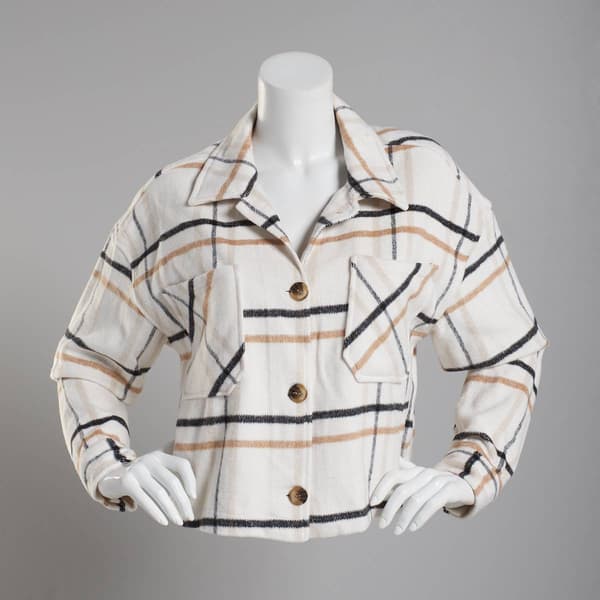 Juniors Ashley Plaid Wool-Like Cropped Shacket - Open Window - image 