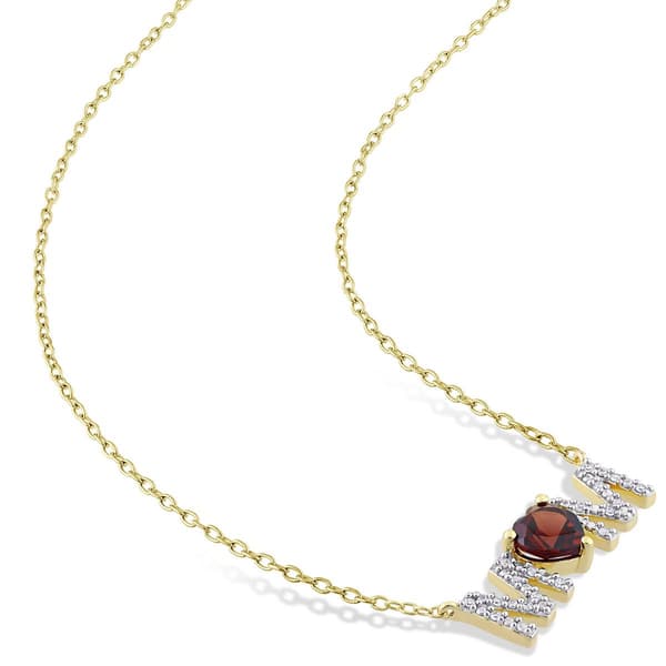 Sophia B Sterling Silver 1/10ct. Diamond & Garnet Mom Necklace