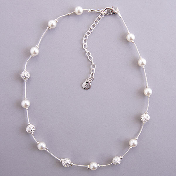 Gloria Vanderbilt Pave Ball & Pearl Necklace - image 