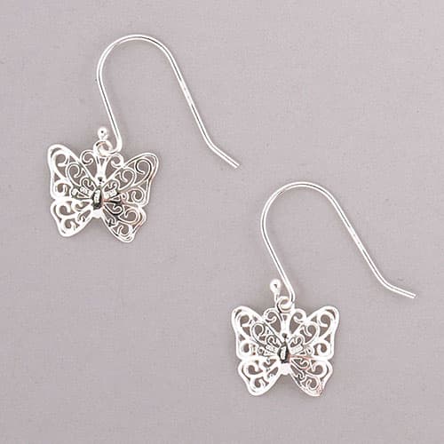 Sterling Silver Filigree Butterfly Drop Earrings - image 