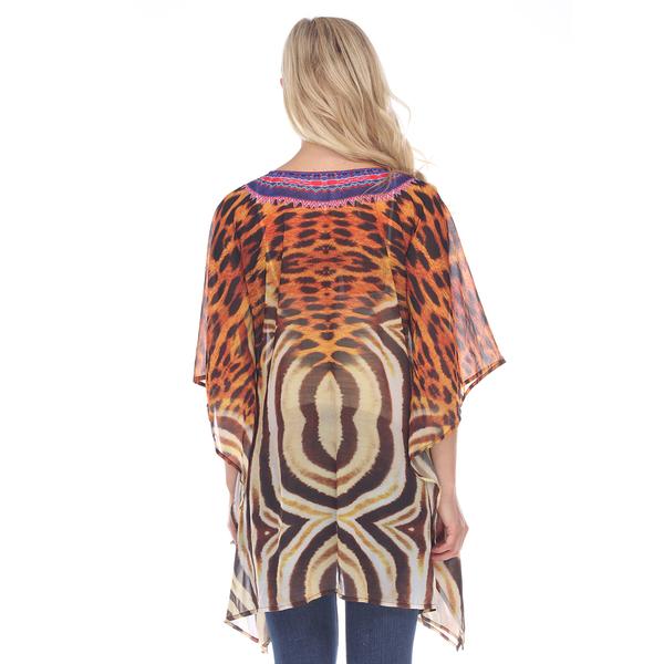 Womens White Mark Tiger Leopard Caftan Blouse