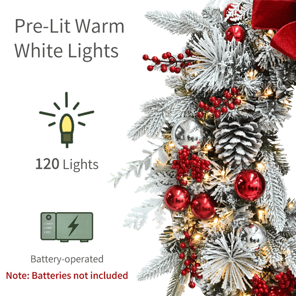 Puleo International 32in. LED Adorned Flocked Artificial Wreath