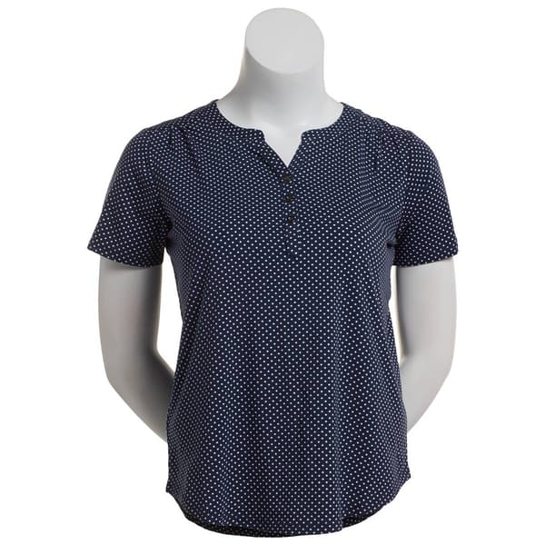 Petite Hasting & Smith Short Sleeve Diamond Henley Blouse - image 