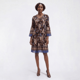 Womens Emma & Michele 3/4 Sleeve Smocked Paisley A-Line Dress