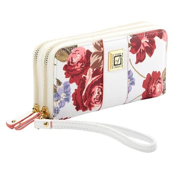 Stone Mountain Rose Bloom Zip Around Black Floral Leather Wallet, Wristlet