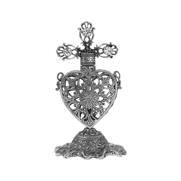 Symbols of Faith Pewter Heart Cross Perfume Bottle - image 
