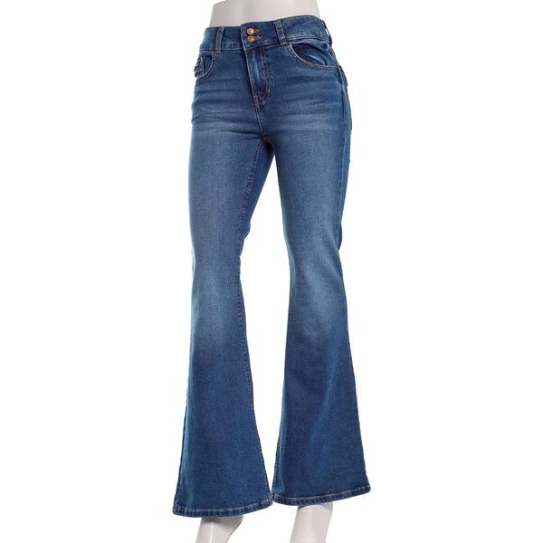 Juniors Celebrity Pink Mid Rise Flare Jeans w/ Flap Back Pockets - image 