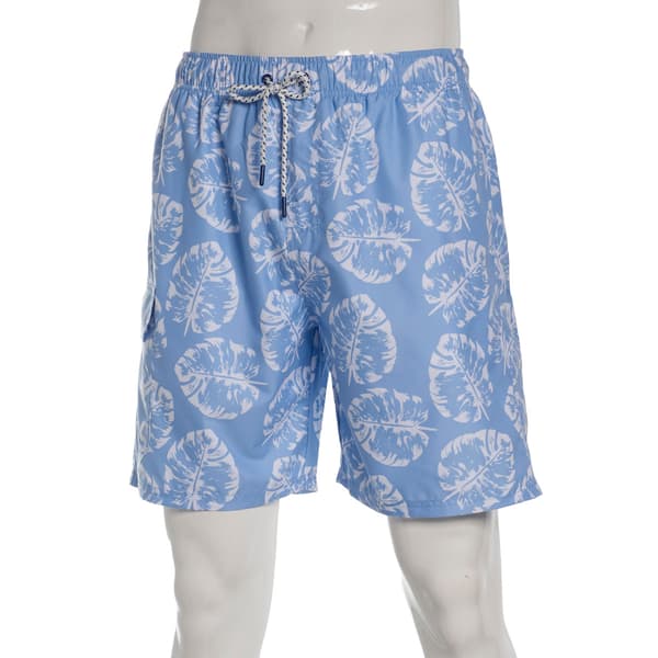 Young Mens SURFZONE(R) Blue Palm Leaf Swim Trunks - image 