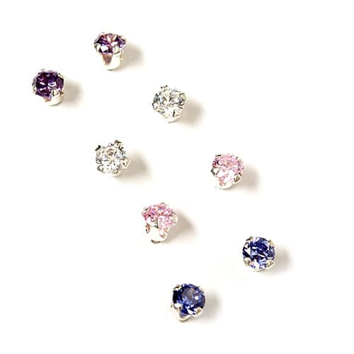 Kids Sterling Silver 4pr. CZ Earrings Set