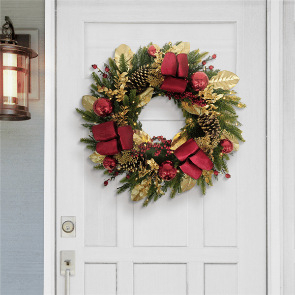 Puleo Internatioanl Pre-Lit Red & Gold Adorned Christmas Wreath