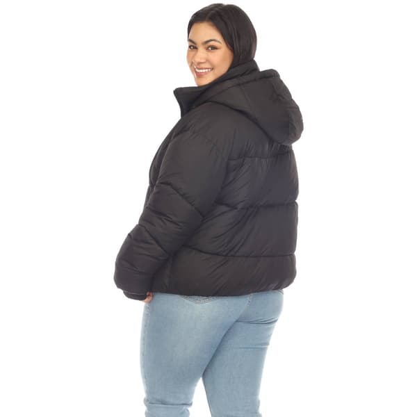 Plus Size White Mark Zip Hooded Bomber Puffer Coat