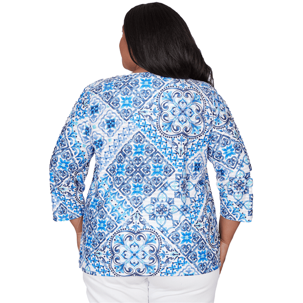 Plus Size Alfred Dunner Mykonos 3/4 Sleeve Medallion Blouse