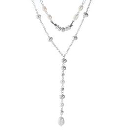 Bella Uno Worn Silver-Tone 2 Layer Y-Neck Pearl Pendant Necklace